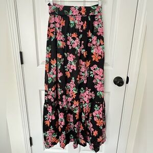 Ann Taylor Floral Maxi Skirt - Black with Pink and Green NWOT